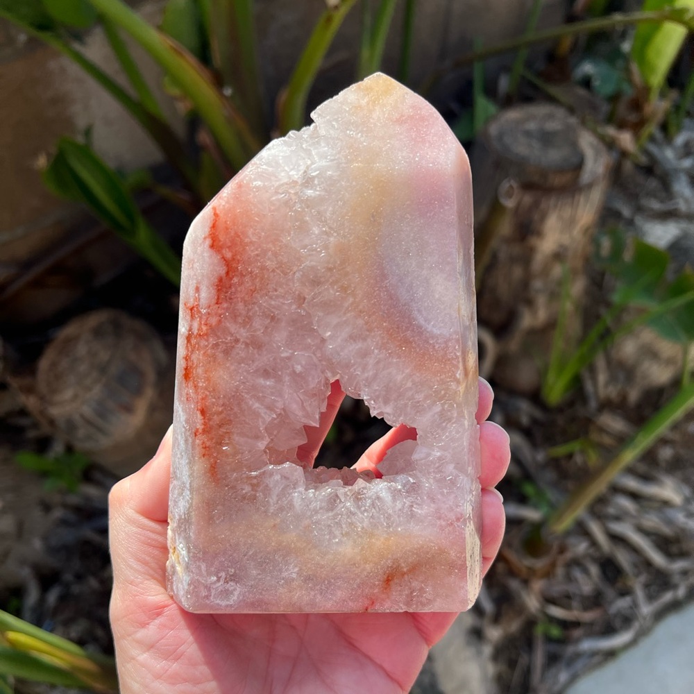 Pink Amethyst Quartz Crystal Druzy Freeform with Portal